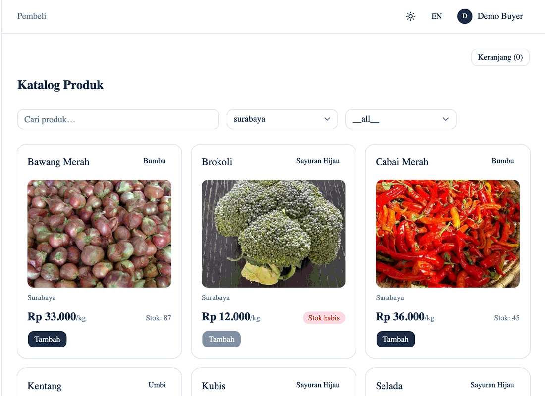 Dipanen setelah dipesan, langsung ke dapur Anda. — tampilan katalog produk Viora Farm